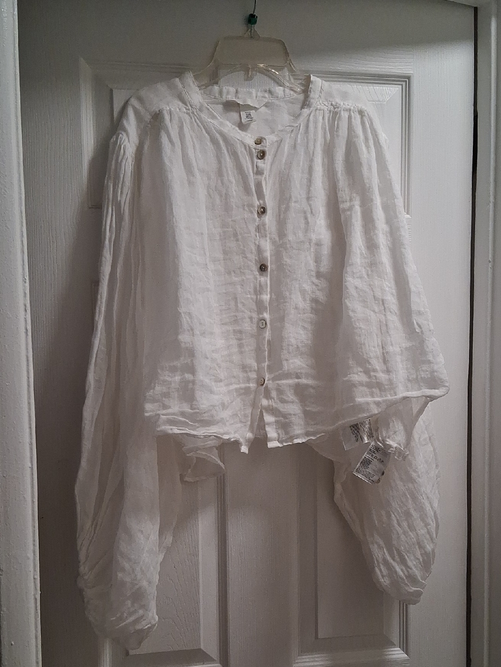 H&M White Button-Front Gauze Peasant Blouse